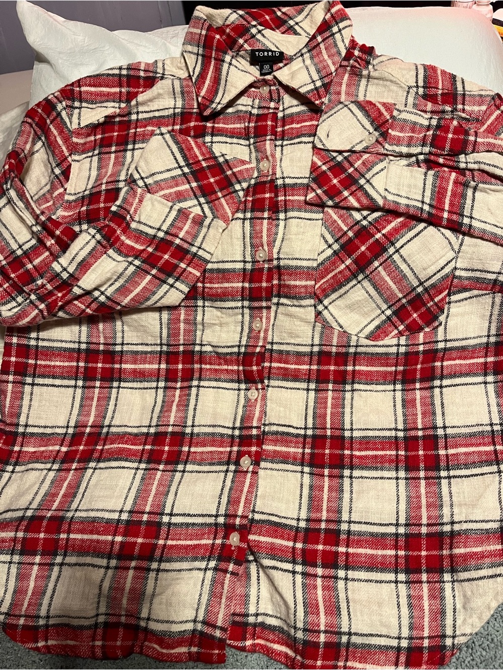 torrid Red and Cream Plaid Button-Down Shirt